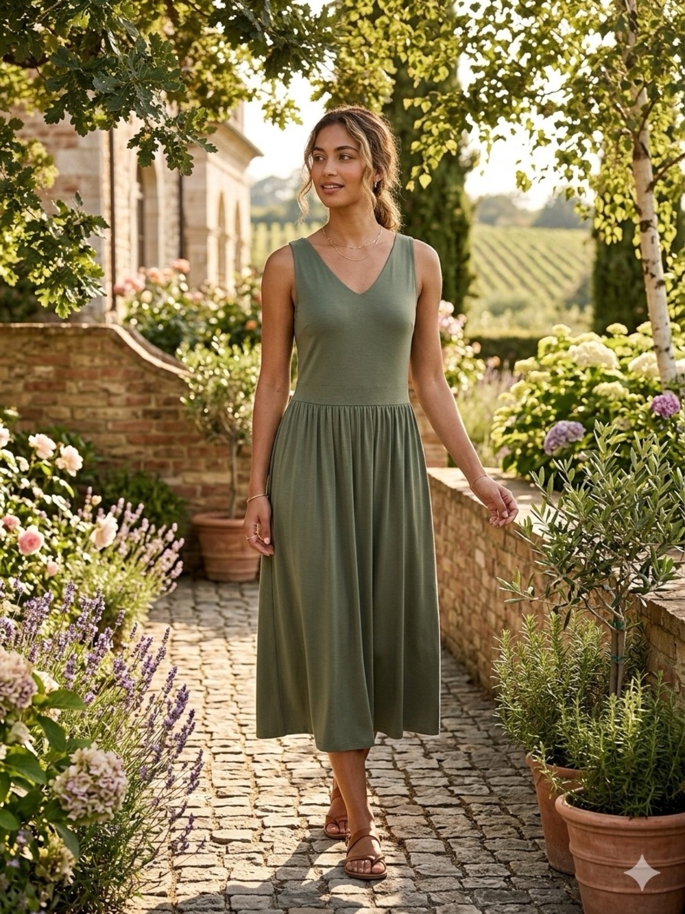White House Black Market Olive Green V-Neck Sleeveless Midi Dress NWT Size XL